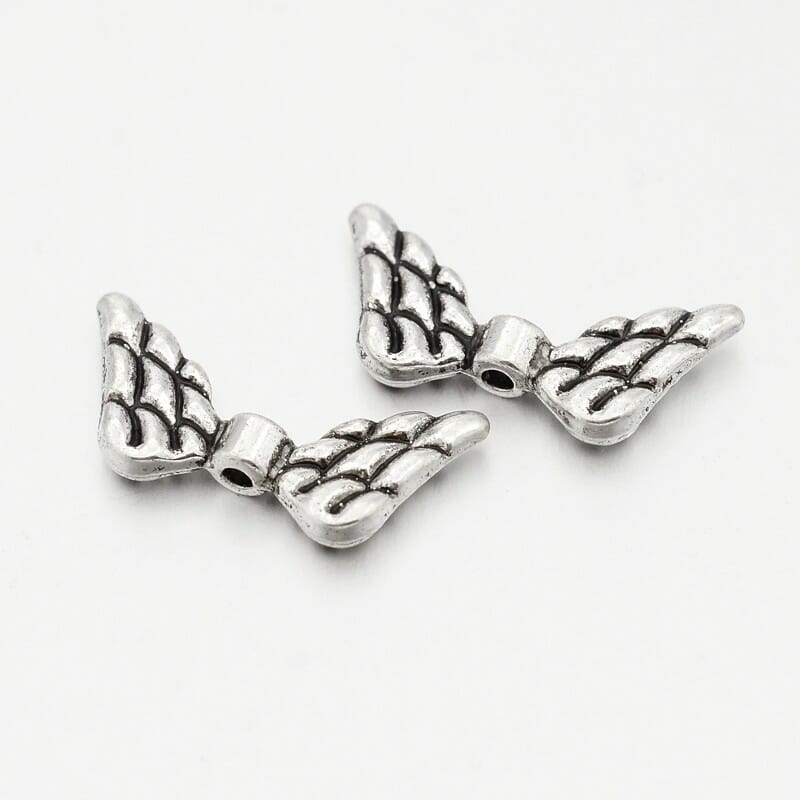 Kovové korálky, křídla 9x20x3mm, barva starostříbro 1 Kovové korálky, křídla 9x20x3mm, barva starostříbro