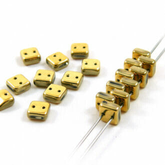 Dvoudírkové korálky čtverečky Chexx 6x6mm, barva zlatá