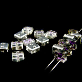 Dvoudírkové korálky čtverečky Chexx 6x6mm, barva crystal s úpravou 26536