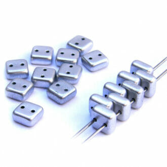 Dvoudírkové korálky čtverečky Chexx 6x6mm, barva světle fialová/stříbrná