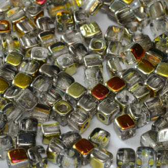 Mačkané korálky kostičky Cube 6x6mm, barva krystal s úpravou 28001