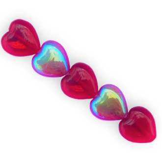 Mačkané korálky srdíčka 15x16mm, barva červená s AB