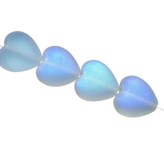 Mačkané korálky srdíčka 15x16mm, barva crystal s AB-mat