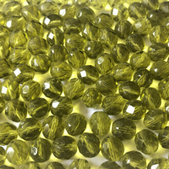 Broušené korálky 8mm, barva světle olivová 50316