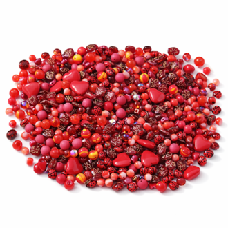Směs skleněných korálků, barva červená