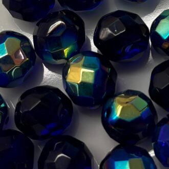 Korálek broušený, průměr 12mm, barva 30090/28701-tm.modrá s pokovem