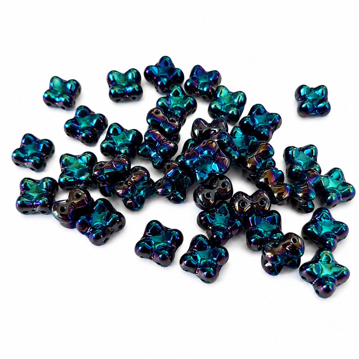Korálek mačkaný tvar kytička - Quatro beads, dvoudírkový, rozměr 6x9 mm,barva 23980/23103 blue flare 1 Korálek mačkaný tvar kytička - Quatro beads, dvoudírkový, rozměr 6x9 mm,barva 23980/23103 blue flare