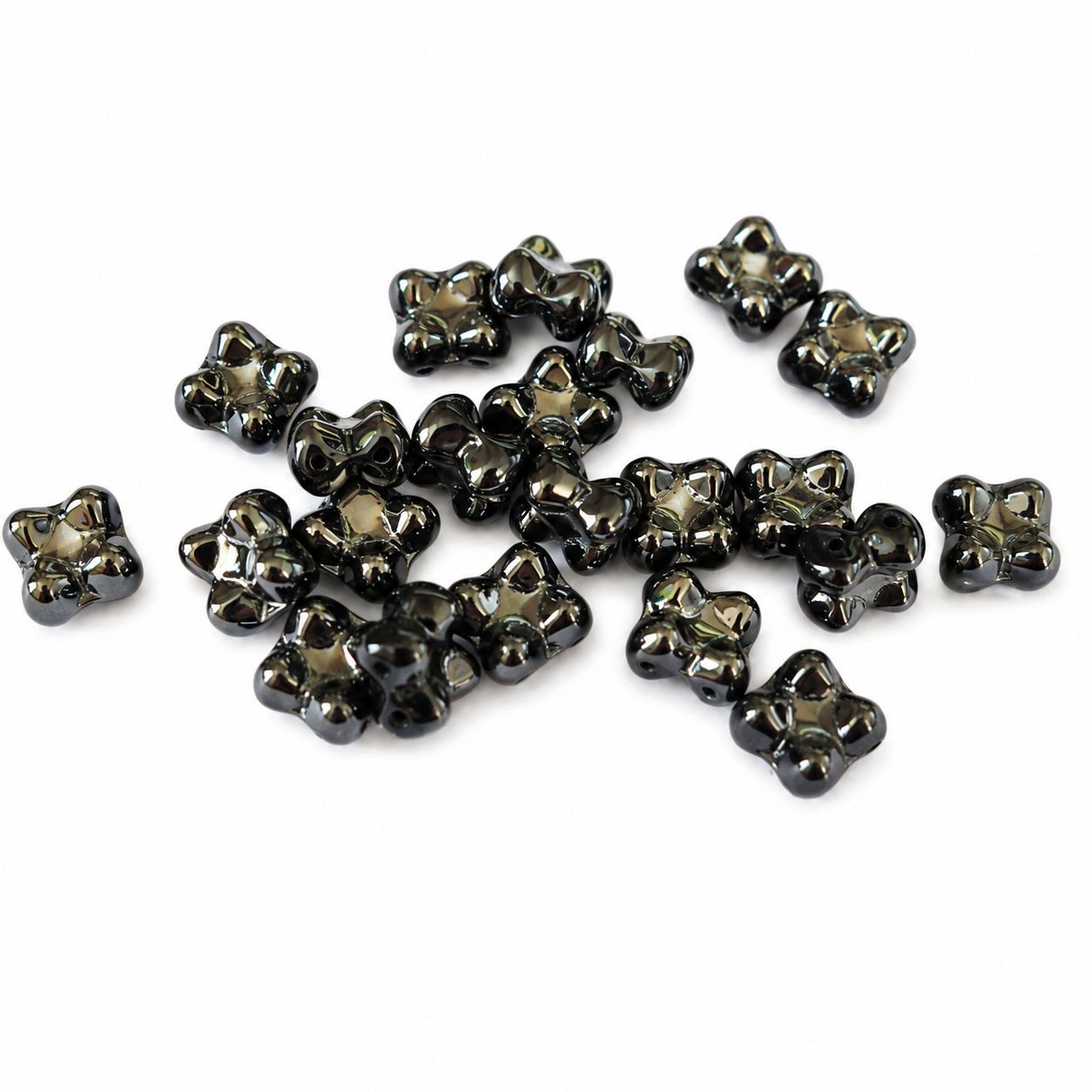 Korálek mačkaný tvar kytička - Quatro beads, dvoudírkový, rozměr 6x9 mm,barva 23980/27203-hematit 1 Korálek mačkaný tvar kytička - Quatro beads, dvoudírkový, rozměr 6x9 mm,barva 23980/27203-hematit