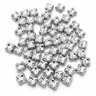 Korálek mačkaný tvar kytička - Quatro beads,dvoudírkový, rozměr 6x9 mm,barva 23980/27000 stříbro