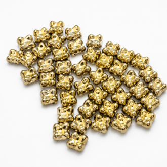 Korálek mačkaný tvar kytička - Quatro beads,dvoudírkový,rozměr 6x9 mm,barva 23980/26443 zlato